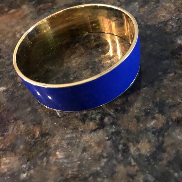 J Crew Cuff Bracelet Blue Enamel Gold tone - Picture 2 of 2